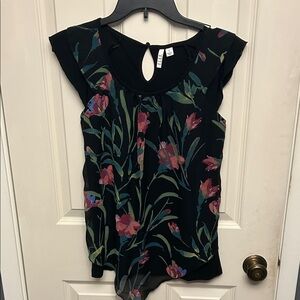 Elle Black Blouse with Red Floral Design
